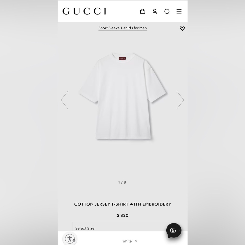 Gucci White Short Sleeve Cotton Tee